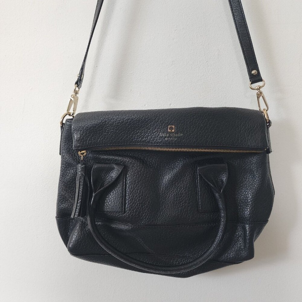 Kate Spade Black Pebble Leather Crossbody Purse Flap Snap Button Close - Picture 1 of 8